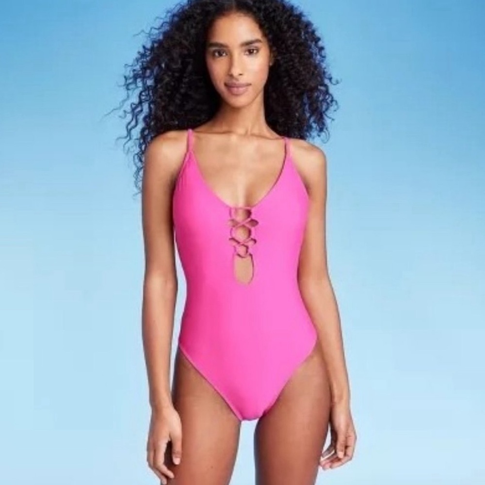 Women's Lace-Up Detail One Piece Swimsuit | Shade & Shore | L (12-14)